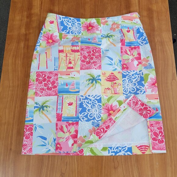 Talbots Seaside Beach Scene Tropical Aloha Print Pencil Skirt - 4 - Picture 4 of 6
